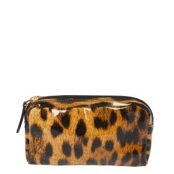 Pre Owned Roberto Cavalli Brown Leopard Print Patent Leather Pouch