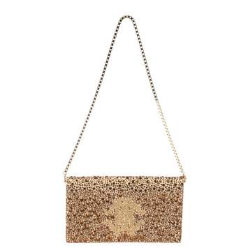 Pre Owned Roberto Cavalli Beige Suede Crystal Embellished Chain Clutch