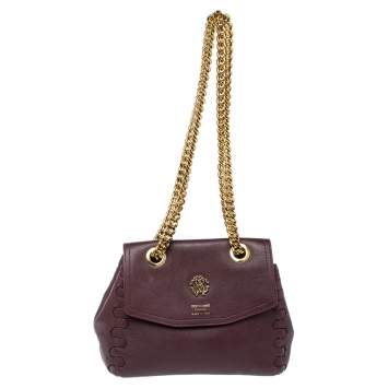 Pre Owned Roberto Cavalli Burgundy Leather Chain Shoulder Bag