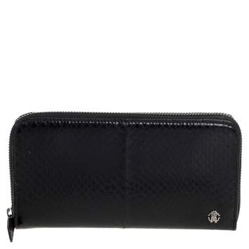 Pre Owned Roberto Cavalli Black Snakeskin Zip Around Wallet