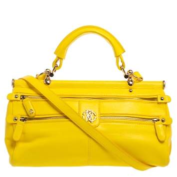 Pre Owned Roberto Cavalli Yellow Leather Mini Diva Crossbody Bag