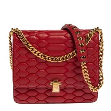Pre Owned Roberto Cavalli Red Quilted Leather Flap Shoulder Bag