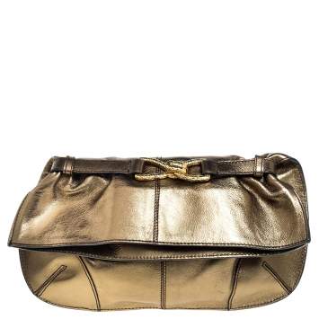 Pre Owned Roberto Cavalli Olive Green Leather Fold Over Clutch