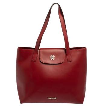Pre Owned Roberto Cavalli Red Leather Flap Tote