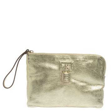 Pre Owned Roberto Cavalli Metallic Gold Leather Clutch