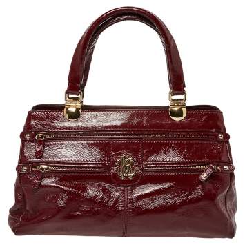 Pre Owned Roberto Cavalli Burgundy Patent Leather Shoulder Bag