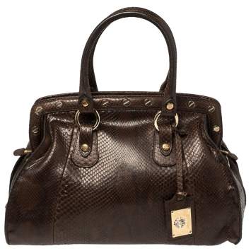 Pre Owned Roberto Cavalli Brown Studded Python Satchel