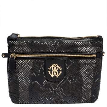 Pre Owned Roberto Cavalli Black Perforated Leather Pouch