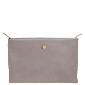 Pre Owned Roberto Cavalli Grey Leather Zip Pouch