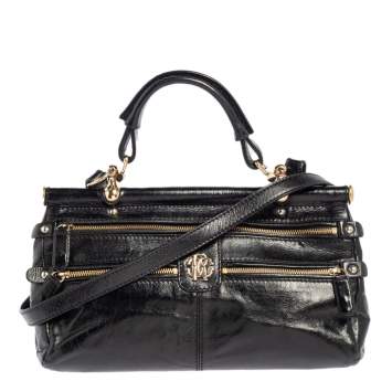 Pre Owned Roberto Cavalli Black Deerskin Leather Top Handle Bag