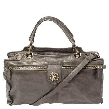 Pre Owned Roberto Cavalli Grey Leather Satchel