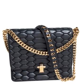 Pre Owned Roberto Cavalli Black Python Quilted Leather Crossbody Bag