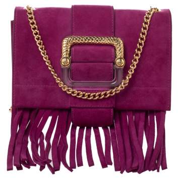 Pre Owned Roberto Cavalli Pink Suede Fringe Chain Shoulder Bag