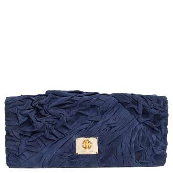 Pre Owned Roberto Cavalli Blue Pleated Suede Chain Clutch