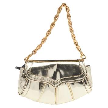 Pre Owned Roberto Cavalli Metallic Gold Patent Leather Chain Pochette