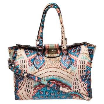 Pre Owned Roberto Cavalli Multicolor Graphic Print Leather Convertible Tote