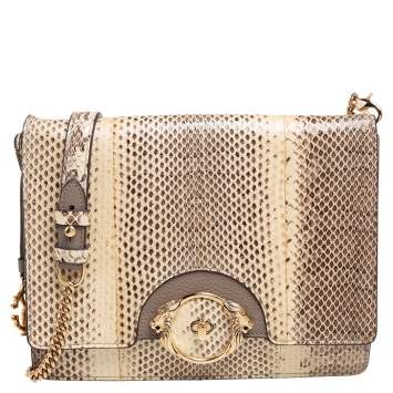 Pre Owned Roberto Cavalli Brown/Beige Snakeskin Crossbody Bag