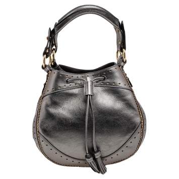 Pre Owned Roberto Cavalli Metallic Grey Drawstring Hobo