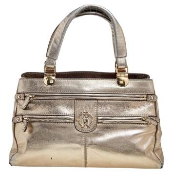 Pre Owned Roberto Cavalli Metallic Gold Leather Tote