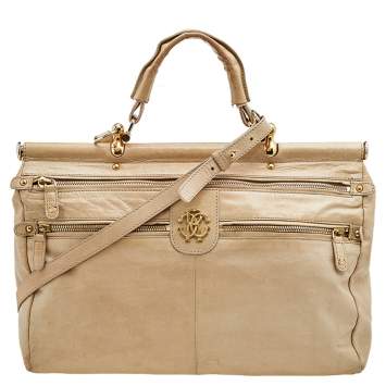 Pre Owned Roberto Cavalli Beige Leather Multiple Pocket Top Handle Bag