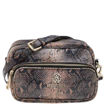 Pre Owned Roberto Cavalli Black/Brown Python Embossed Leather Shoulder Bag
