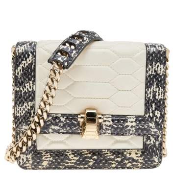 Pre Owned Roberto Cavalli Cream Python and Leather Hera Crossbody Bag