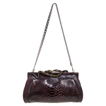 Pre Owned Roberto Cavalli Brown Python Clutch 