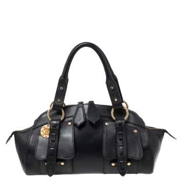Pre Owned Roberto Cavalli Black Leather Front Pocket Satchel