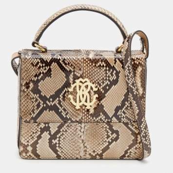 Pre Owned Roberto Cavalli Brown/Beige Python Top Handle Bag
