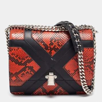 Pre Owned Roberto Cavalli Rust/Black Python and Leather Hera Shoulder Bag
