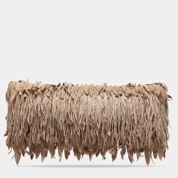 Pre Owned Roberto Cavalli Beige/Pink Suede Fringe Flap Clutch