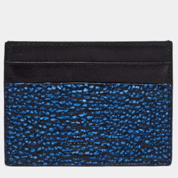 Pre Owned Roberto Cavalli Black/Blue Python Embossed Leather Card Holder