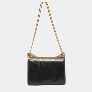 Pre Owned Roberto Cavalli Black Watersnake Leather Serpente Frame Chain Bag