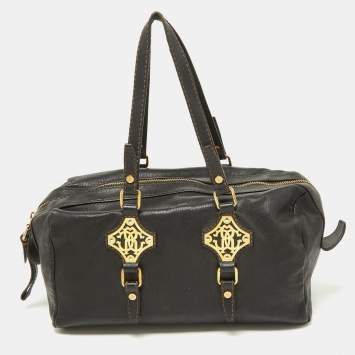 Pre Owned Roberto Cavalli Black Leather Zip Detail Duffle Bag