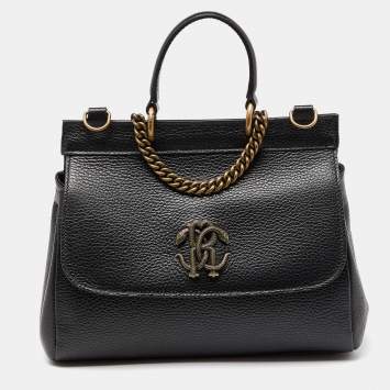 Pre Owned Roberto Cavalli Black Leather Serpente Top Handle Bag