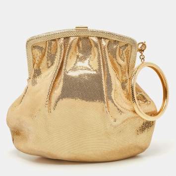 Pre Owned Roberto Cavalli Gold Shimmer Suede Ring Handle Clutch