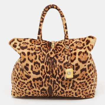 Pre Owned Roberto Cavalli Brown Leopard Print Calf Hair Tote