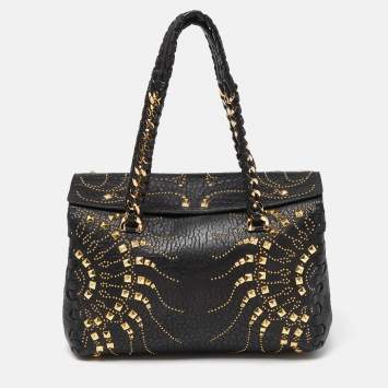 Pre Owned Roberto Cavalli Black Studded Leather Satchel