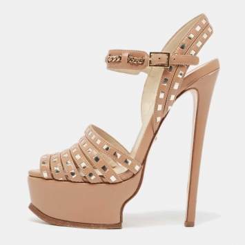 Pre Owned Roberto Cavalli Beige Leather Peep Toe Ankle Strap Sandals Size 37