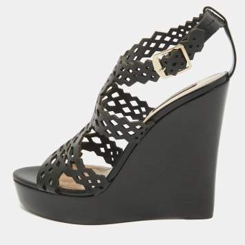 Pre Owned Roberto Cavalli Brown Leather Wedge Sandals Size 38.5