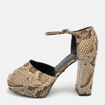 Pre Owned Roberto Cavalli Beige/Brown Python Platform Ankle Strap Sandals Size 40