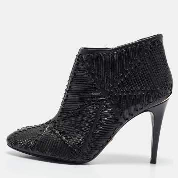 Pre Owned Roberto Cavalli Black Textured Leather Ankle Booties Size 40