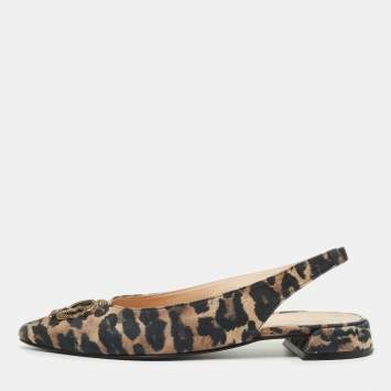 Roberto Cavalli Brown/Black Canvas Leopard Print Slingback Flats Size 41