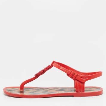 Pre Owned Roberto Cavalli Size 40 Red Jelly Thong Slingback Flat Sandals
