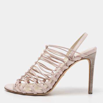 Pre Owned Roberto Cavalli Pale Pink Leather Knot Detail Strappy Sandals Size 37