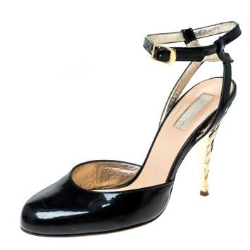 Pre Owned Roberto Cavalli Black Patent Leather Ankle Strap Sandals Size 36