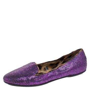 Pre Owned Roberto Cavalli Glitter Fabric Slip On Loafers Size 36