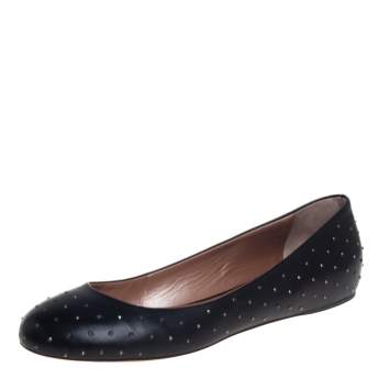 Pre Owned Robert Cavalli Black Leather Studded Ballet Flats Size 38
