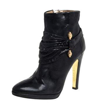 Pre Owned Roberto Cavalli Black Nubuck Ankle Boots Size 40.5
