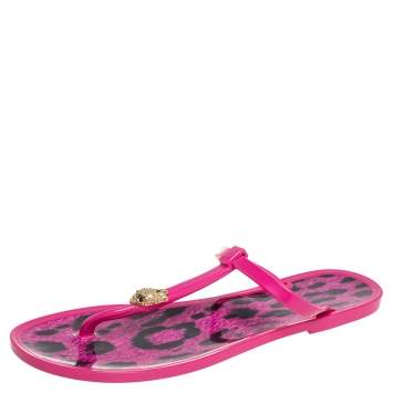 Pre Owned Roberto Cavalli Pink Jelly Thong Flats Size 40